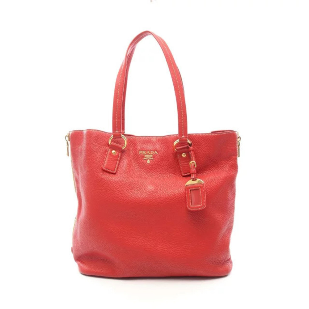 Prada Vitello Daino Tote Bag Leather Red